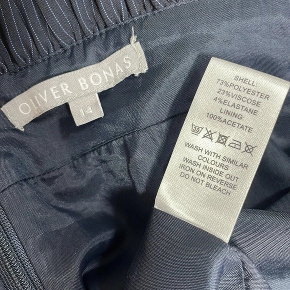 Oliver Bonas Skirt Paperbag Waist Blue Pinstripes Pockets Knee Length 14 - Picture 9 of 15